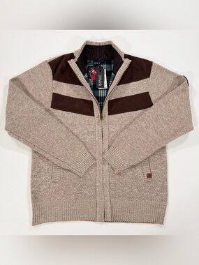 NWT Buffalo David Bitton Westony Mens Full Zip Knit Sweater Jacket Large L Plaid